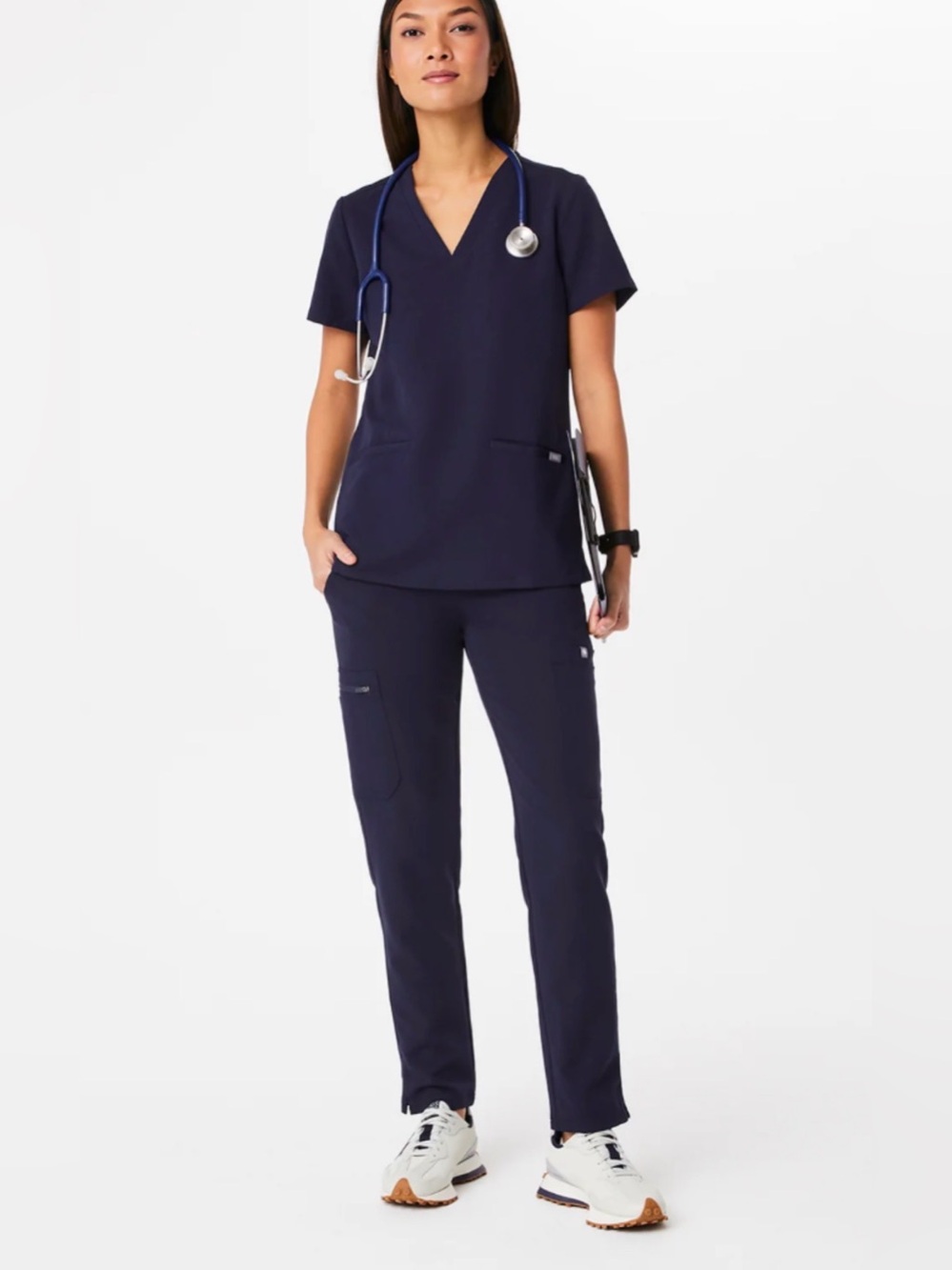 FIGS Womens Scrub Set Casma Top Medium Kade Straight Pants Navy Blue Med